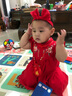 优奇周岁女宝宝礼服夏季婴儿夏装衣服红色旗袍连衣裙夏天抓周冠衣中式 实拍图
