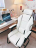 英斯迪尔（INSDEA）家用电脑椅舒适久坐书桌办公椅可躺沙发椅休闲弓形椅电竞椅固定脚 白色黑边+头枕+脚踏-升级乳胶款 钢制脚 联动扶手 实拍图