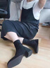 达芙妮加绒短靴女2025冬季新款气质绒面时装靴百搭粗跟法式瘦瘦靴女靴 黑色加绒 36 实拍图