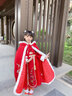 安妮优儿女童汉服冬款拜年服女宝中国风2025新款古装过年冬季儿童新年唐装 红色披风 160 实拍图