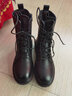 强人女靴侧拉链气质平跟马丁靴加绒保暖时尚女短靴 JDB263009 黑 36 实拍图