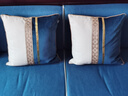 巢品新中式沙发抱枕靠背垫轻奢高档靠枕靠垫床头办公室靠背腰枕抱枕套 万字纹-深蓝【绒布拼接 刺绣】 45cm*45cm 含枕芯 (加量填充/单个) 实拍图