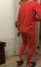 莫代尔80支男士秋衣秋裤套装薄款打底棉毛衫线衣线裤全套男无痕保暖内衣  80支兰精莫代尔套装-V领中国红 XXL/180 实拍图
