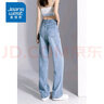 真维斯（Jeanswest）天丝牛仔裤女秋季新款2025高腰显瘦显高直筒拖地阔腿长裤子女 浅蓝-天丝九分 L 实拍图