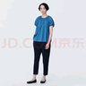 无印良品（MUJI） 女式 强捻短袖罩衫女装衬衫衬衣内搭夏季款纯棉全棉上衣BC2J8C4S 蓝色 S 155/80A 实拍图