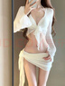 斤慕比基尼泳衣女2025新款四件套高级感白色性感分体泳衣三亚度假温泉 三角比基尼四件套【米白色】 均码70-125斤 实拍图