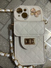 八脚兽菱格卡包新款苹果16promax手机壳女生iphone15promax斜挎IP16可背带挂绳14奢华高档13全包防摔软壳 【菱格卡包水晶蝴蝶+斜挎链条】白色 iPhone 15 实拍图