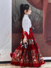 萝美酱2025新款马面裙女童过年服套装全套明制汉服中国风春秋女孩儿童 红色马面裙+提花长袖上衣+项链 140 实拍图