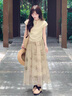 丹珠娜（DanZhuNa）新中式连衣裙子夏天女装2025新款禅意国风法式水墨画碎花长裙套装 新中式上衣+水墨画裙子 M （90-100斤） 实拍图