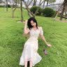 妙奕嘉连衣裙女裙子夏天女装2026新款夏季纯欲温柔白色连衣裙小个子长裙 V领雪纺收腰法式杏色裙 L 实拍图