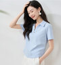 欧莎（OSA）纯色V形polo领t恤衫女士夏季衣服2025新款短袖高档显瘦减龄上衣 蓝色 L 实拍图