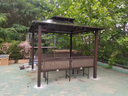 御藤美家（ROYAL RATTAN）户外露天庭院凉亭防腐木四柱亭帐篷雨棚农家乐展销活动遮阳棚 3X3米+3座板+桌【立柱10/铝合金框架】 实拍图