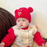 贝娜茜婴儿帽子冬季儿童帽子围巾男女宝宝婴幼儿6-12个月红色过年毛线帽 双球平安-红色 单买帽子 6个月-3岁(44-50.5CM) 实拍图