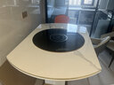 库立带电磁炉餐桌家用岩板火锅一体暖菜多功能转盘圆桌可伸缩折叠饭桌 A款餐桌：带转盘+电磁炉+暖菜 1.35米 +6椅 实拍图