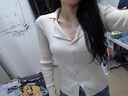 沂懿毛衣开衫针织衫女春秋季新款打底衫短款针织开衫长袖内搭韩版上衣 翻领条纹长袖针织衫【杏色】 均码 【建议80-120斤】 实拍图
