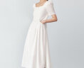 太平鸟春季新款设计感连衣裙收腰显瘦长款方领法式浪漫小白裙 白色 S 晒单实拍图
