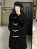 妙奕嘉牛角扣毛呢大衣女士外套呢子黑色大衣中长款小个子女装秋冬季新款 牛角扣连帽呢子大衣【黑色】 M 【建议90-105斤】 实拍图