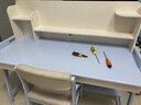久念实木书桌书架书柜一体可升降中小学生写字桌家用卧室学习桌椅套装 蓝白色单桌+B款扶手椅 140*60*135cm 实拍图