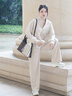 对白时尚通勤运动卫衣两件套女2025春装新款外套直筒长裤休闲套装 浅咖色 M 实拍图