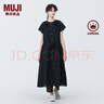 无印良品（MUJI）女式 强捻法国袖连衣裙 女装裙子夏季纯棉全棉衬衫连身裙BC2JGC4S 蓝色 XL(165/92A) 实拍图