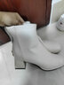 DAPHNE达芙妮马丁靴女2025爆款秋冬白色短靴女法式英伦风裸靴显脚小保暖瘦瘦靴 米色【粗跟5.5CM】 36 实拍图