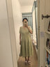 茵曼（INMAN）法式薄荷曼波连衣裙2024夏女装新品V领灯笼袖抽绳 水沫绿 S 实拍图