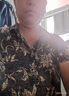 CJZ衬衫男短袖桑蚕丝商务印花中年爸爸绸缎轻奢高档真丝衣服花衬衣男 黑色 L (175) 实拍图
