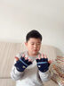 牧萌儿童手套秋冬季翻盖手套保暖男女童学生上学半指针织手套 藏青车 实拍图