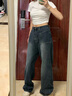 OLDER SEA直筒牛仔裤女大码梨形身材胖mm高腰显瘦遮胯宽松阔腿拖地垂感裤子 蓝色 L 建议105-115斤 实拍图