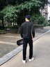 顶峰保罗（Dingfengbaoluo）长袖T恤男春季百搭时尚提花卫衣宽松潮流上衣服JE2221黑色XL 实拍图