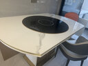 库立带电磁炉餐桌家用岩板火锅一体暖菜多功能转盘圆桌可伸缩折叠饭桌 A款餐桌：带转盘+电磁炉+暖菜 1.35米 +6椅 实拍图