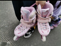 斯威（SWAY）溜冰鞋儿童男女童中小学专业轮滑鞋平花休闲滑冰旱冰鞋成人直排轮 【锁轮款】粉+一体支架+赛事头盔护具 M (适合6-12岁)日常鞋码32-36 实拍图