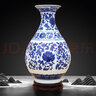 傲世景德镇陶瓷器青花瓷花瓶工艺品客厅摆件玄关办公室博古架装饰品 青花缠枝莲扁瓶+底座+证书 实拍图
