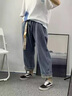衣然呈品卷边牛仔裤男春秋新款美式阔腿宽松直筒高街潮牌休闲九分长裤子男 浅蓝色 L【建议110-125斤】 实拍图