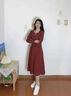 罗蒙 连衣裙女2022年春秋新款气质简约翻领撞色几何腰带显瘦衬衫中长 咖啡色 M 建议105斤以下 实拍图