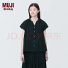 无印良品（MUJI） 女式强捻法国袖罩衫衬衫内搭夏季款薄荷曼波风纯棉全棉短袖 黑色 L (165/88A) 晒单实拍图