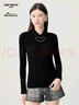 深呼吸DEEP BREATH女装坑条打底纯羊毛针织衫女A301124 黑 S (2) 实拍图