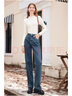 百图betu女装秋冬新款牛仔裤显瘦高腰阔腿渐变毛边牛仔裤2310D07 牛仔色 M 实拍图