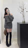 绯垚针织包臀连衣裙女春秋纯欲一字肩毛衣斜肩长袖性感露肩上衣短裙 灰色均码 【适合85-125斤】 均码 实拍图