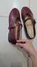 拔佳（Bata）玛丽珍羊皮书女2025春复古抓纹羊皮软底单鞋AUO01AQ5 酒红 38 实拍图