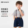 罗蒙儿童演出服背带套装男童衬衣夏款休闲 蓝色短款背带套装 130 实拍图