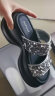 达芙妮（DAPHNE）拖鞋女夏季外穿厚底2024款亮片小众设计露趾一字凉拖 银色 跟高6.5CM 37 标准码 晒单实拍图