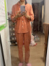 芬腾 睡衣女纯棉秋季新款简约纯色翻领长袖开衫家居服套装 浅桔 L 实拍图