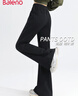 班尼路（Baleno）高腰喇叭裤女2025春秋季松紧腰微喇休闲长裤时尚黑色马蹄裤 实拍图
