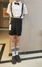 罗蒙儿童礼服男童西装夏季新款演出服 黑色短款背带装五件套 160 实拍图