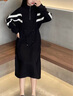 对白法式设计感抽绳针织连衣裙女2025秋装新款气质显瘦通勤风裙子 静谧黑 M 实拍图