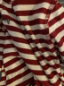 德玛纳（dme）设计感绣花春夏新圆领条纹微弹珠地网眼短袖t恤上衣女 中国红 M  晒单实拍图