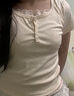 妙奕嘉修身短袖女新款夏季潮流正肩t恤假两件短款上衣显瘦辣妹女装 碎花蕾丝假两件短袖 M 【建议 85-100斤】 实拍图