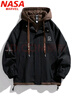 NASA MARVEL夹克男春秋季连帽假两件透气时尚防风宽松情侣装 黑色 4XL 实拍图