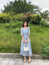 香影温柔风粉色连衣裙女2025夏季新款超好看五分袖海边度假沙滩裙 蓝色 S 实拍图
